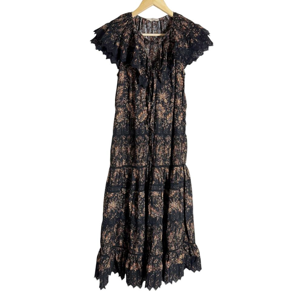 Ulla Johnson Jacqueline Black Floral Pleated V-Neck Cocktail Evening Midi Dress - Picture 6 of 16